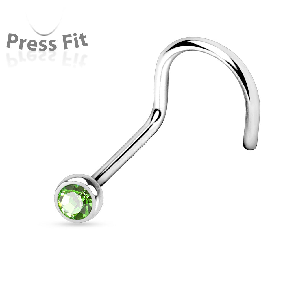 Bezel Set Round CZ Surgical Steel Nose Screw