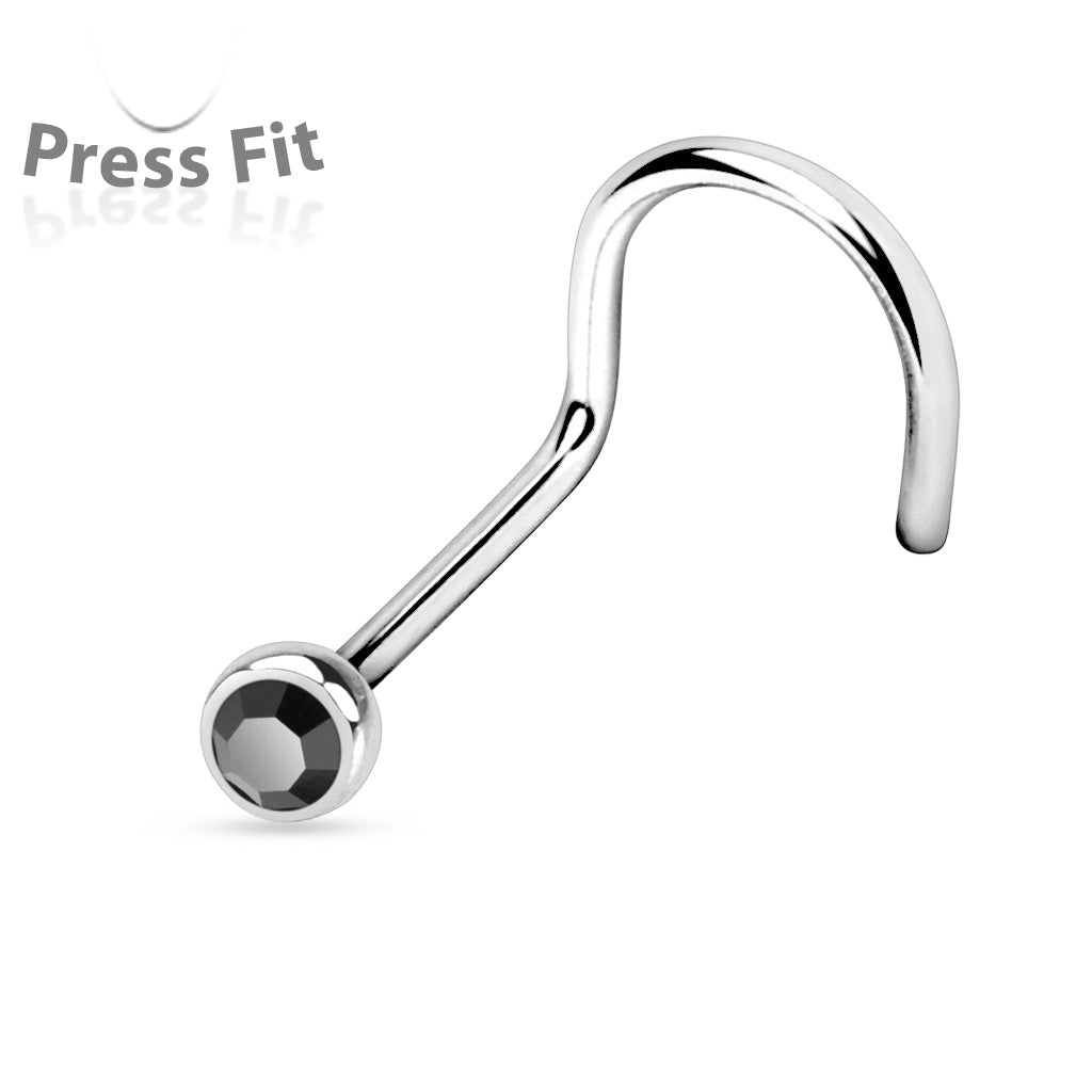 Bezel Set Round CZ Surgical Steel Nose Screw