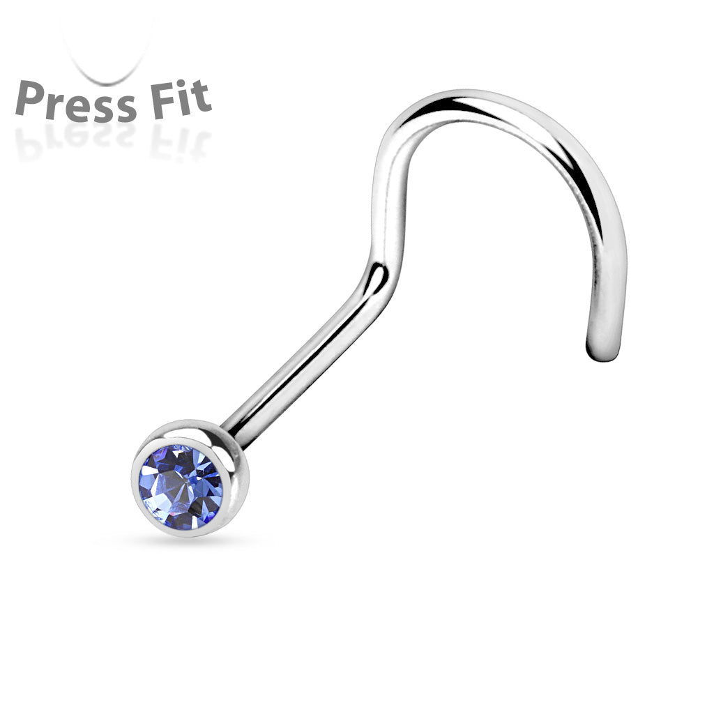 Bezel Set Round CZ Surgical Steel Nose Screw