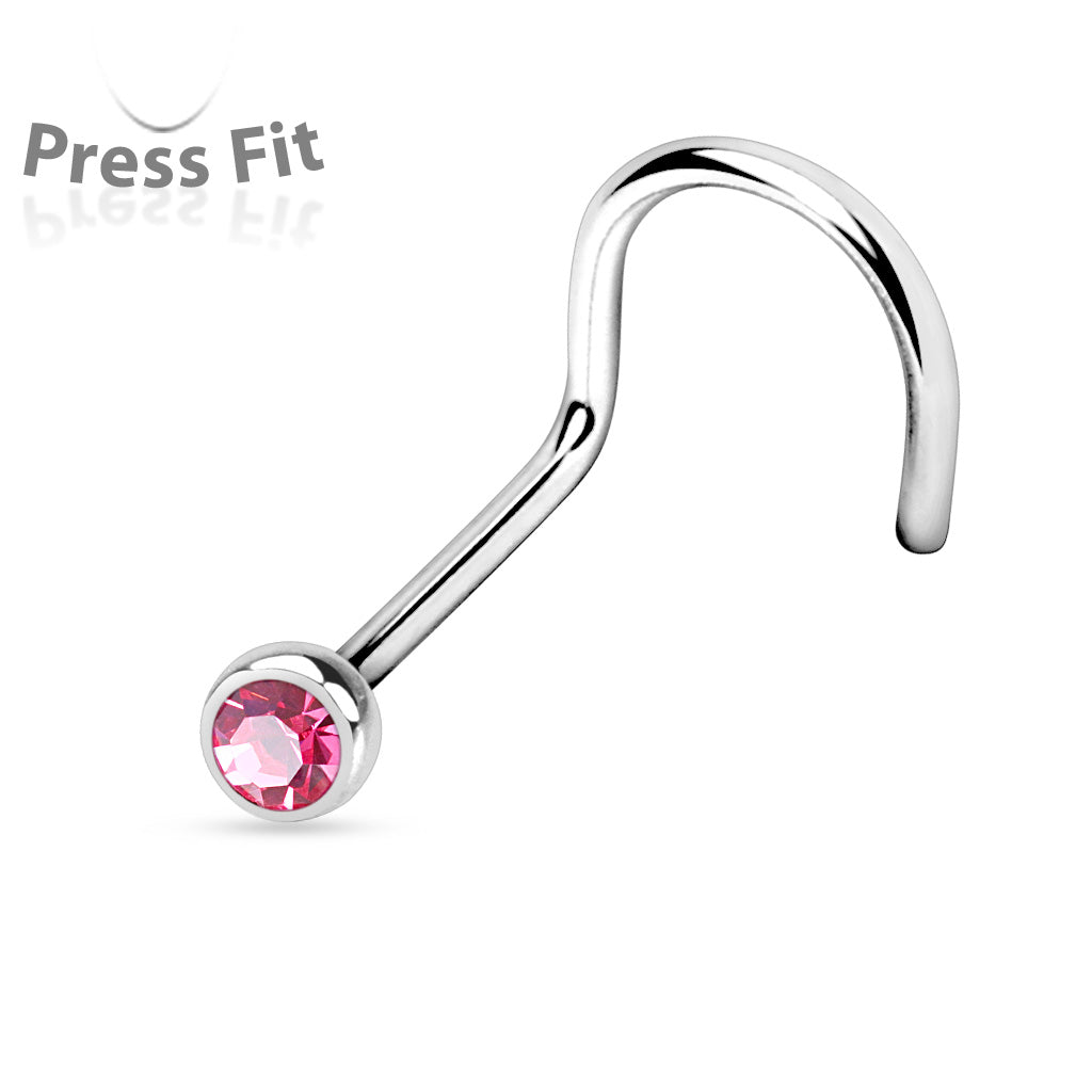 Bezel Set Round CZ Surgical Steel Nose Screw