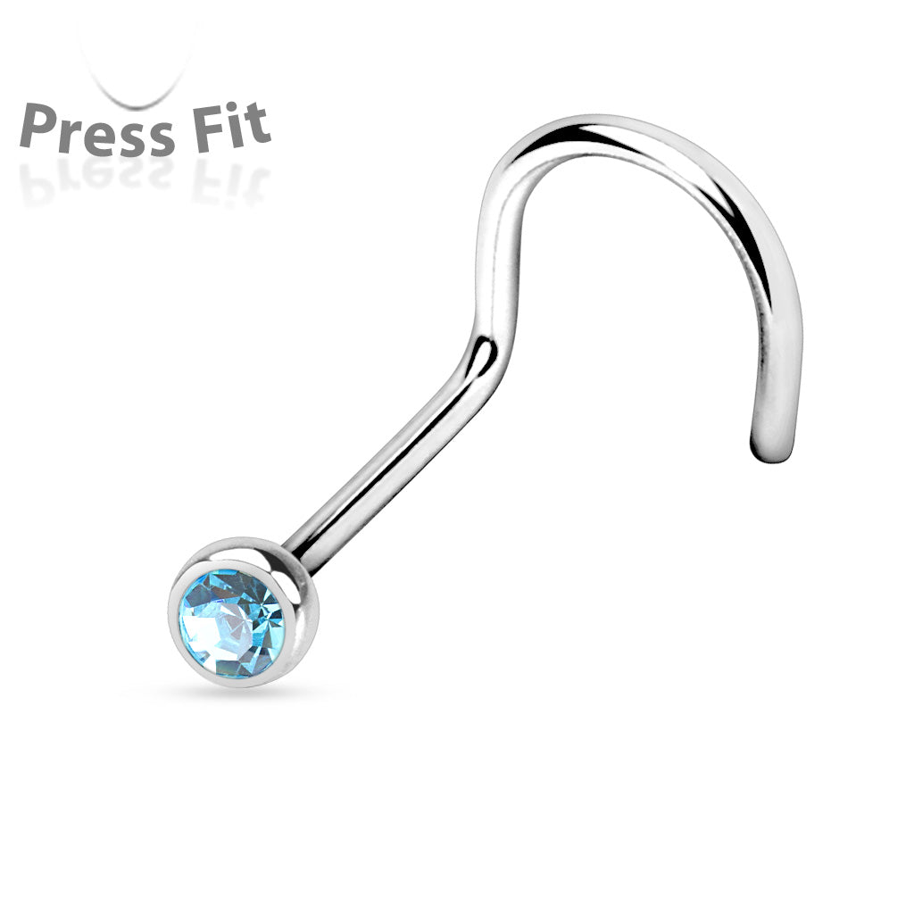 Bezel Set Round CZ Surgical Steel Nose Screw