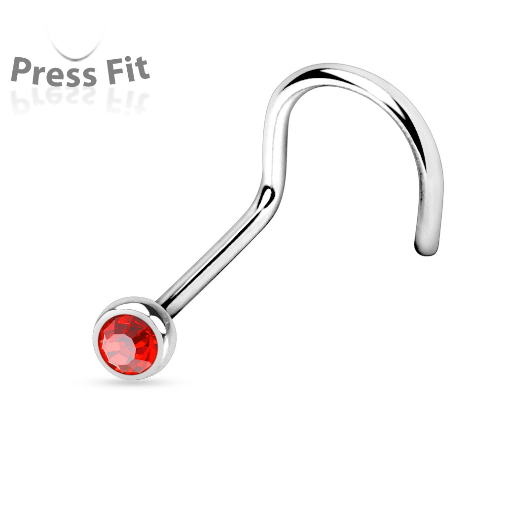 Bezel Set Round CZ Surgical Steel Nose Screw