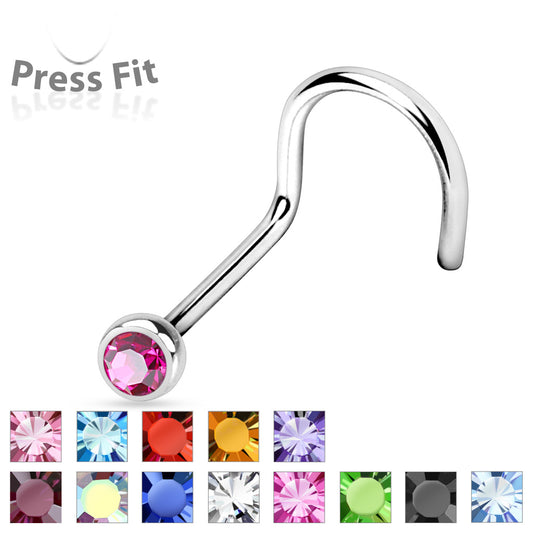 Bezel Set Round CZ Surgical Steel Nose Screw