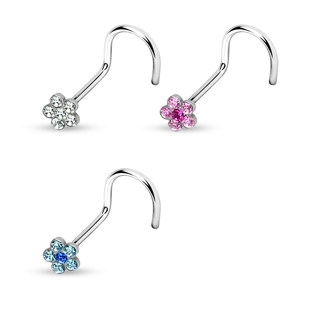 6-Gem Flower Nose Screw 316L Surgical Steel