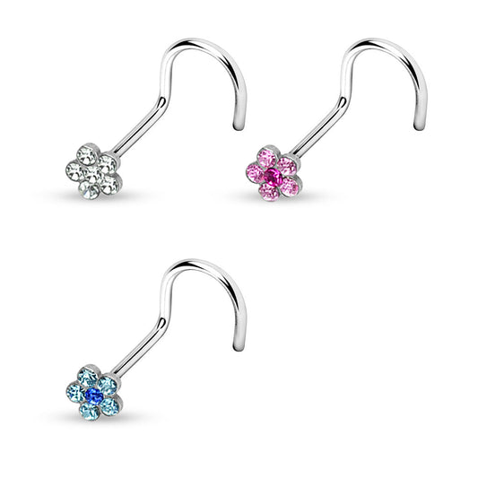 6-Gem Flower Nose Screw 316L Surgical Steel