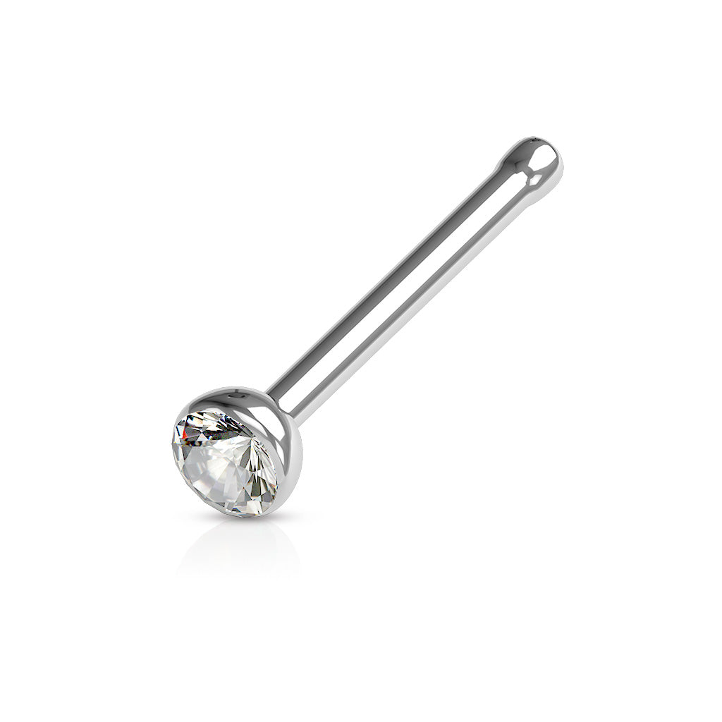 Bezel Set Round CZ Surgical Steel Ball Back Nose Stud