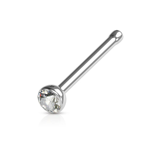 Bezel Set Round CZ Surgical Steel Ball Back Nose Stud