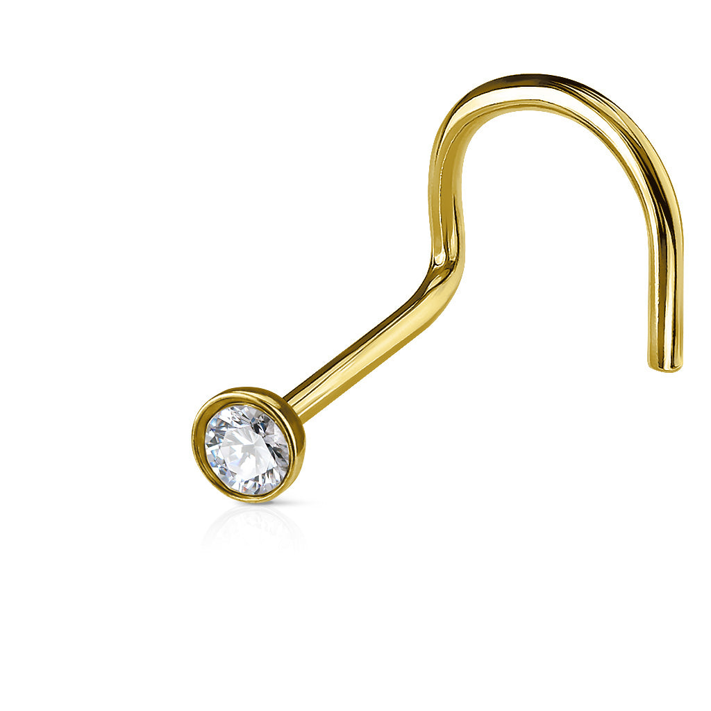 Bezel Set Round CZ Surgical Steel Nose Screw