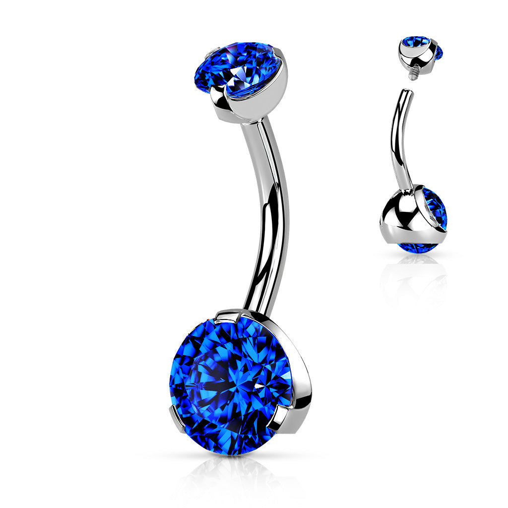 Surgical Steel Double CZ Gem Belly Bar