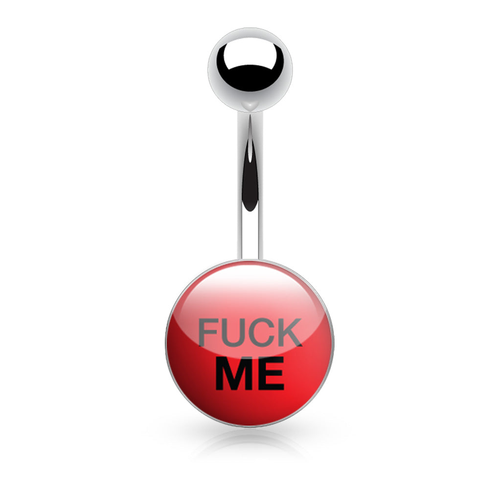 Surgical Steel Belly Bar Clear Epoxy Covered Text