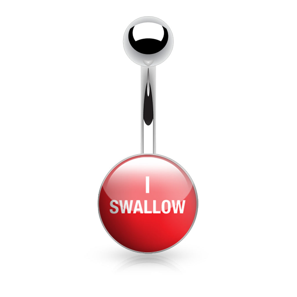 Surgical Steel Belly Bar Clear Epoxy Covered Text