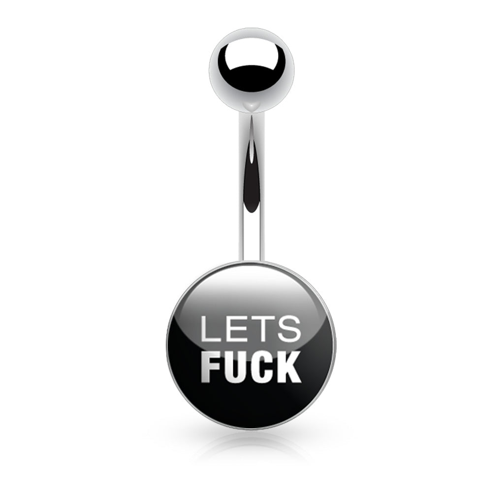 Surgical Steel Belly Bar Clear Epoxy Covered Text