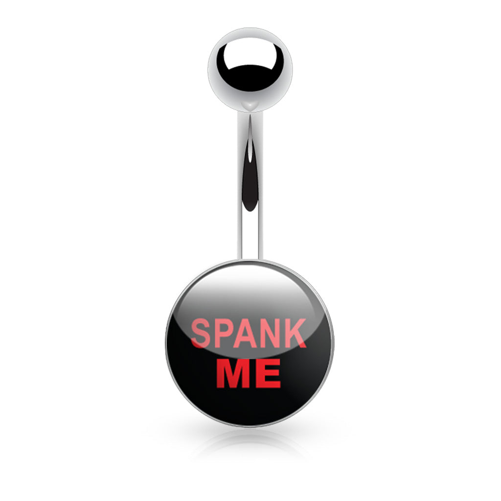 Surgical Steel Belly Bar Clear Epoxy Covered Text