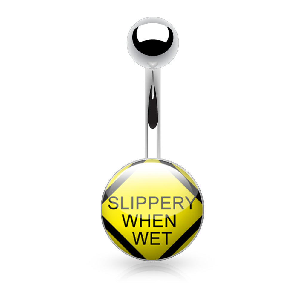 Surgical Steel Belly Bar Clear Epoxy Covered Text