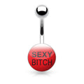 Surgical Steel Belly Bar Clear Epoxy Covered Text