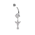 Surgical Steel Belly Bar Marquise Leaf with Pear CZ Dangle