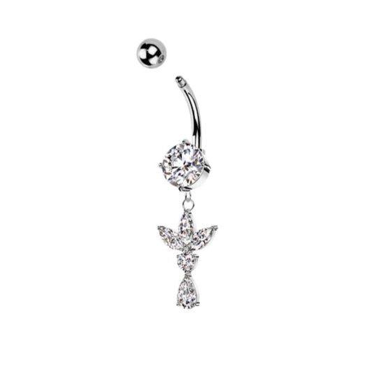 Surgical Steel Belly Bar Marquise Leaf with Pear CZ Dangle