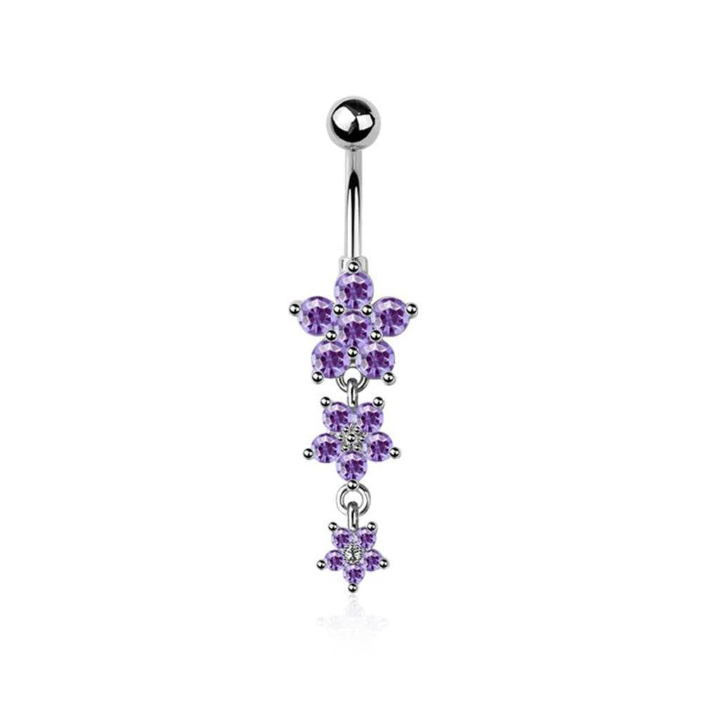 Surgical Steel Belly Bar Multi CZ Flower Dangle