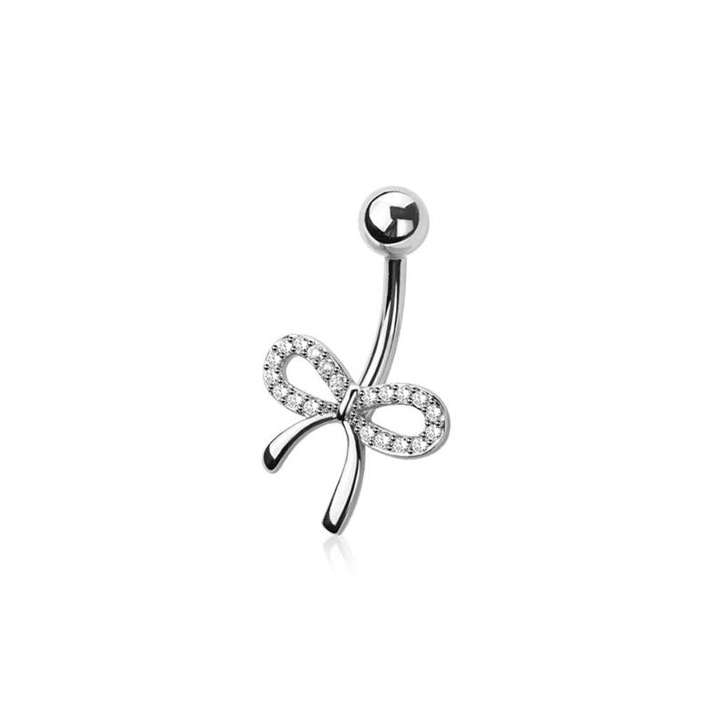 Surgical Steel CZ Ribbon Belly Bar