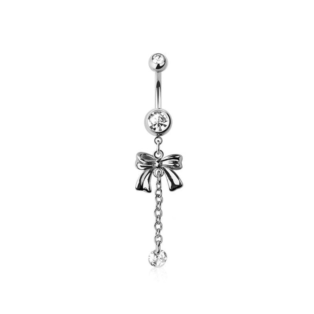 Surgical Steel Bow with Bezel Dangle Belly Bar