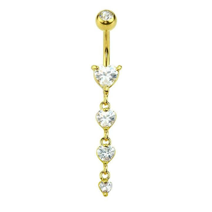 Surgical Steel CZ Heart Cascade Dangle Belly Bar