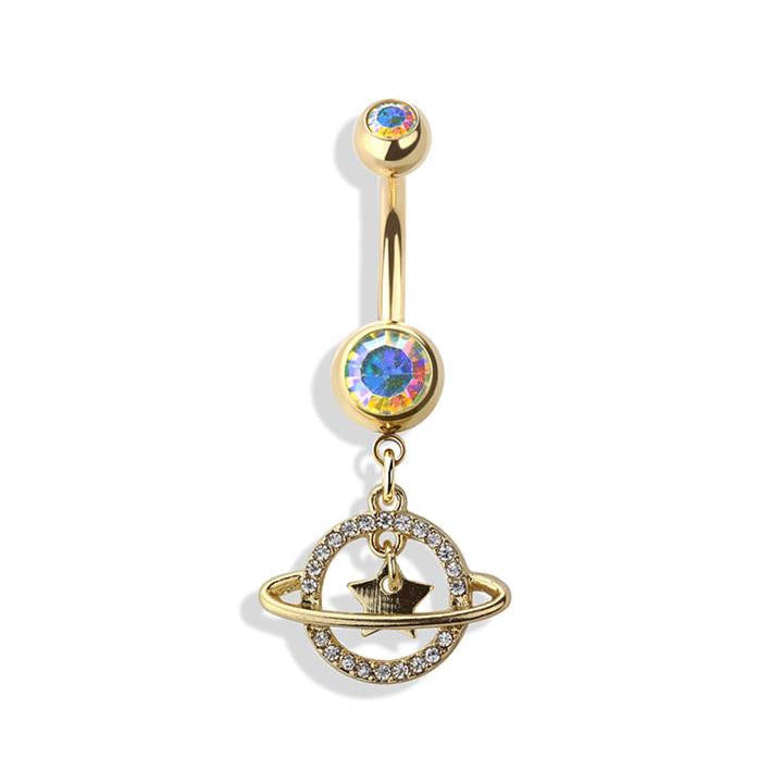 Surgical Steel Belly Bar Star Saturn Dangle