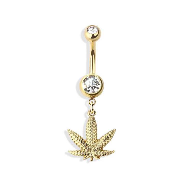 Surgical Steel Belly Bar Detailed Leaf Dangle