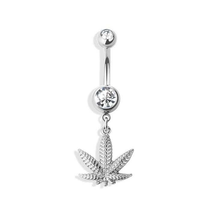 Surgical Steel Belly Bar Detailed Leaf Dangle