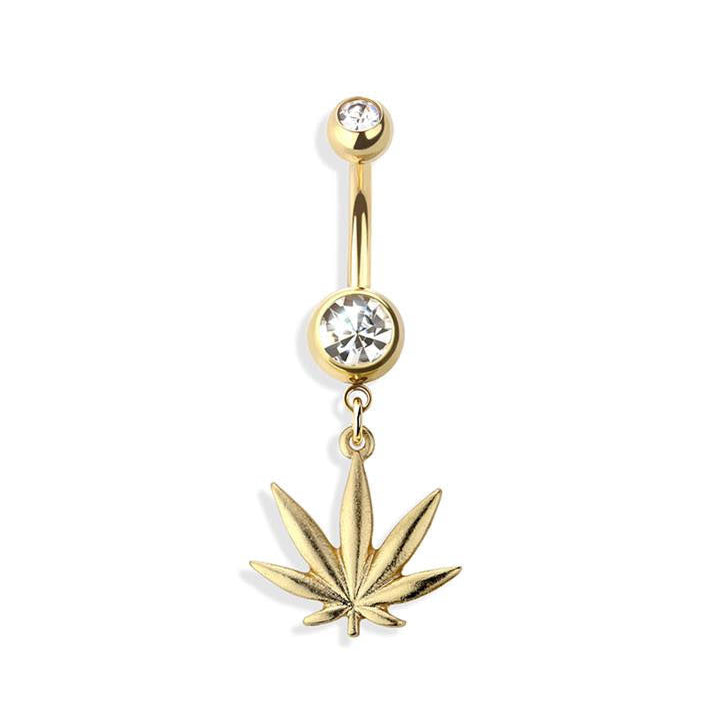 Surgical Steel Belly Bar Plain Leaf Dangle