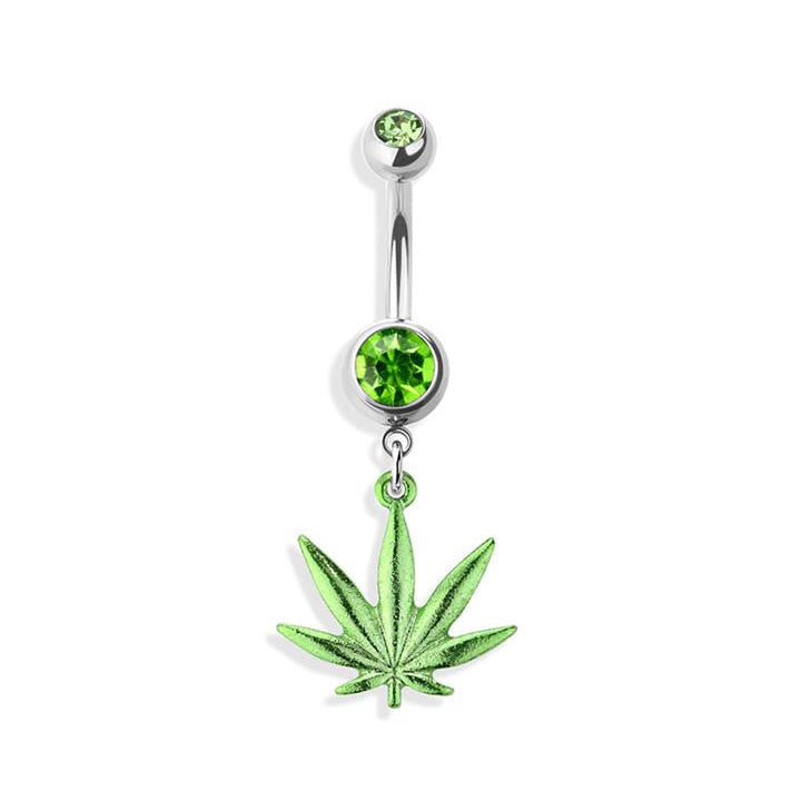 Surgical Steel Belly Bar Plain Leaf Dangle