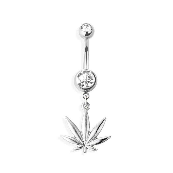 Surgical Steel Belly Bar Plain Leaf Dangle