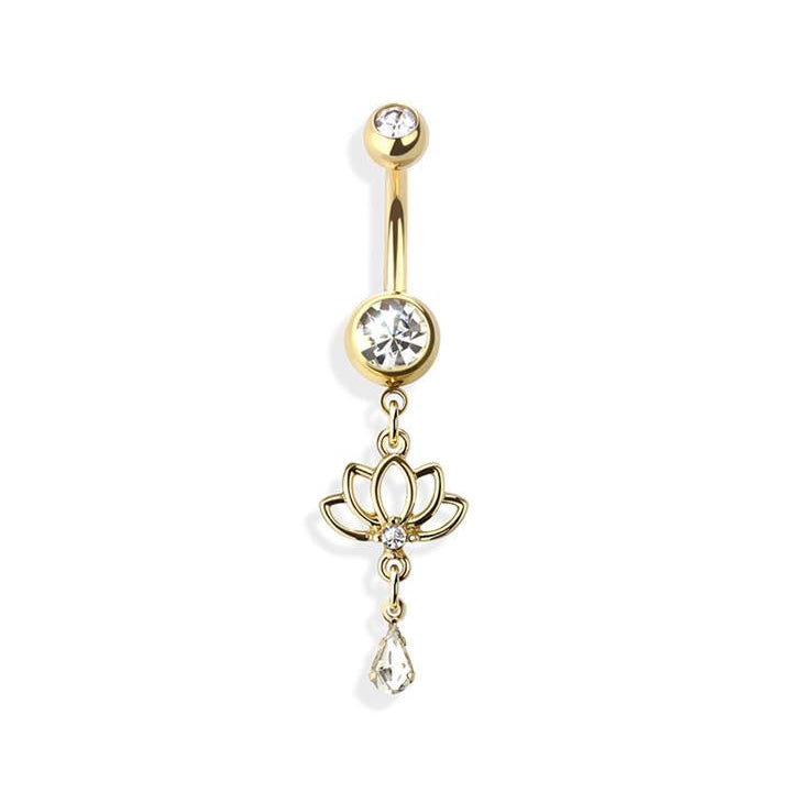 Surgical Steel Belly Bar Lotus Dangle