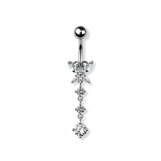 Surgical Steel Belly Bar Butterfly Prong Dangle