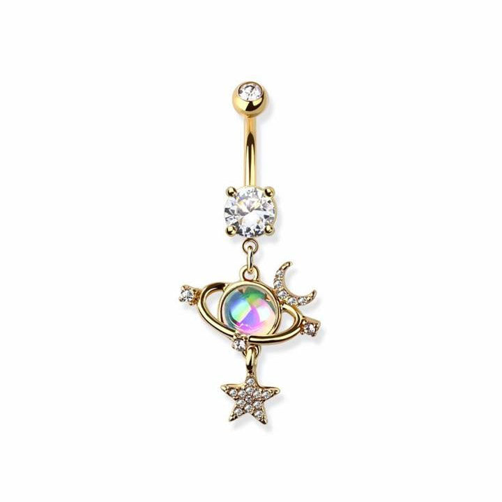 Surgical Steel Belly Bar Orbit Planet Dangle
