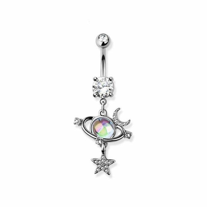 Surgical Steel Belly Bar Orbit Planet Dangle