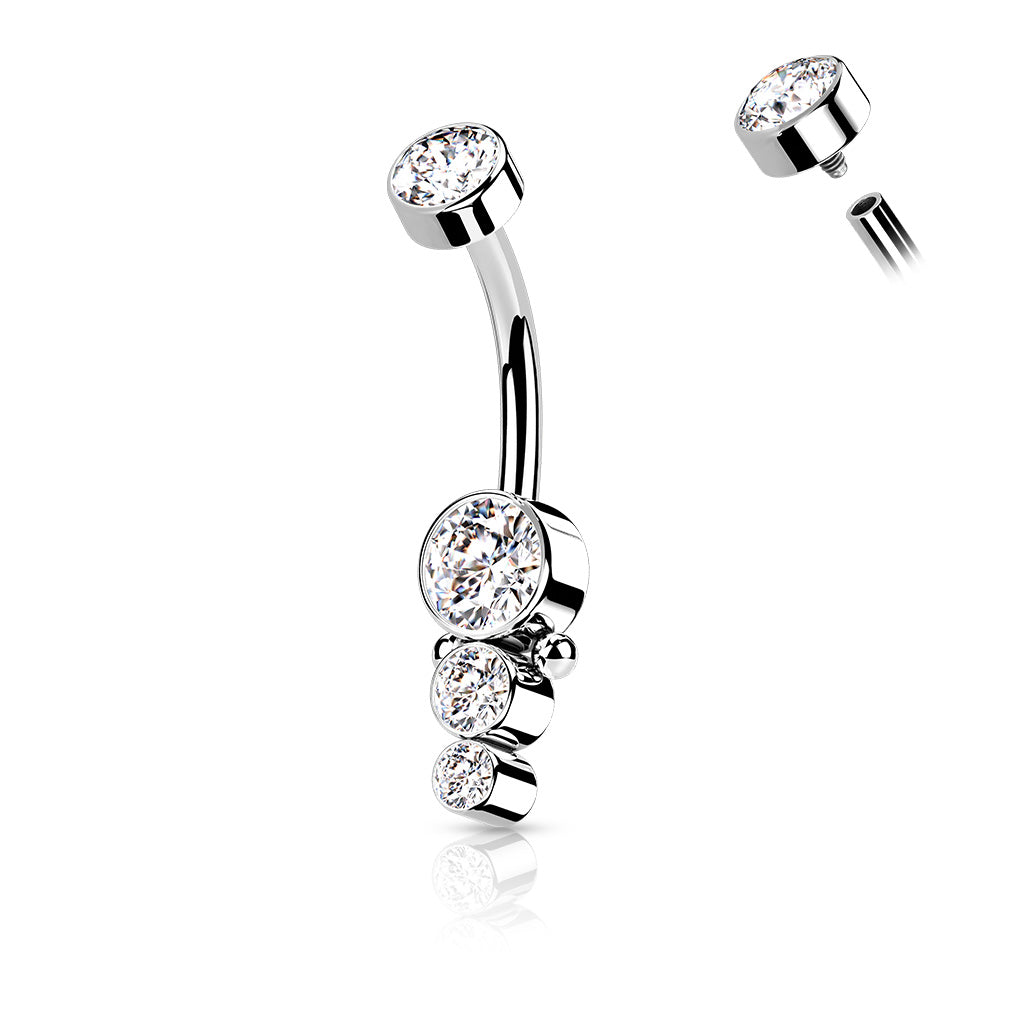 Surgical Steel Belly Bar Triple CZ Round Cluster