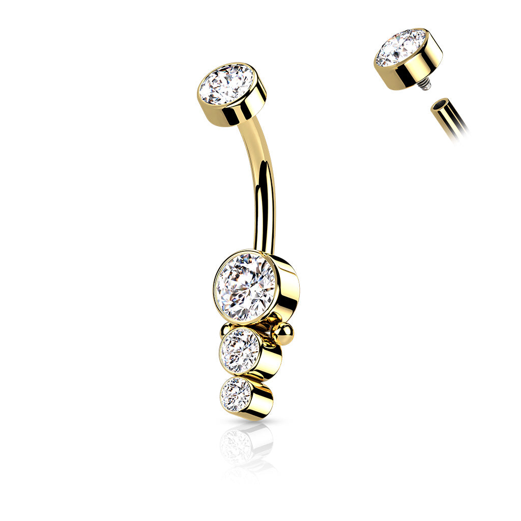 Surgical Steel Belly Bar Triple CZ Round Cluster
