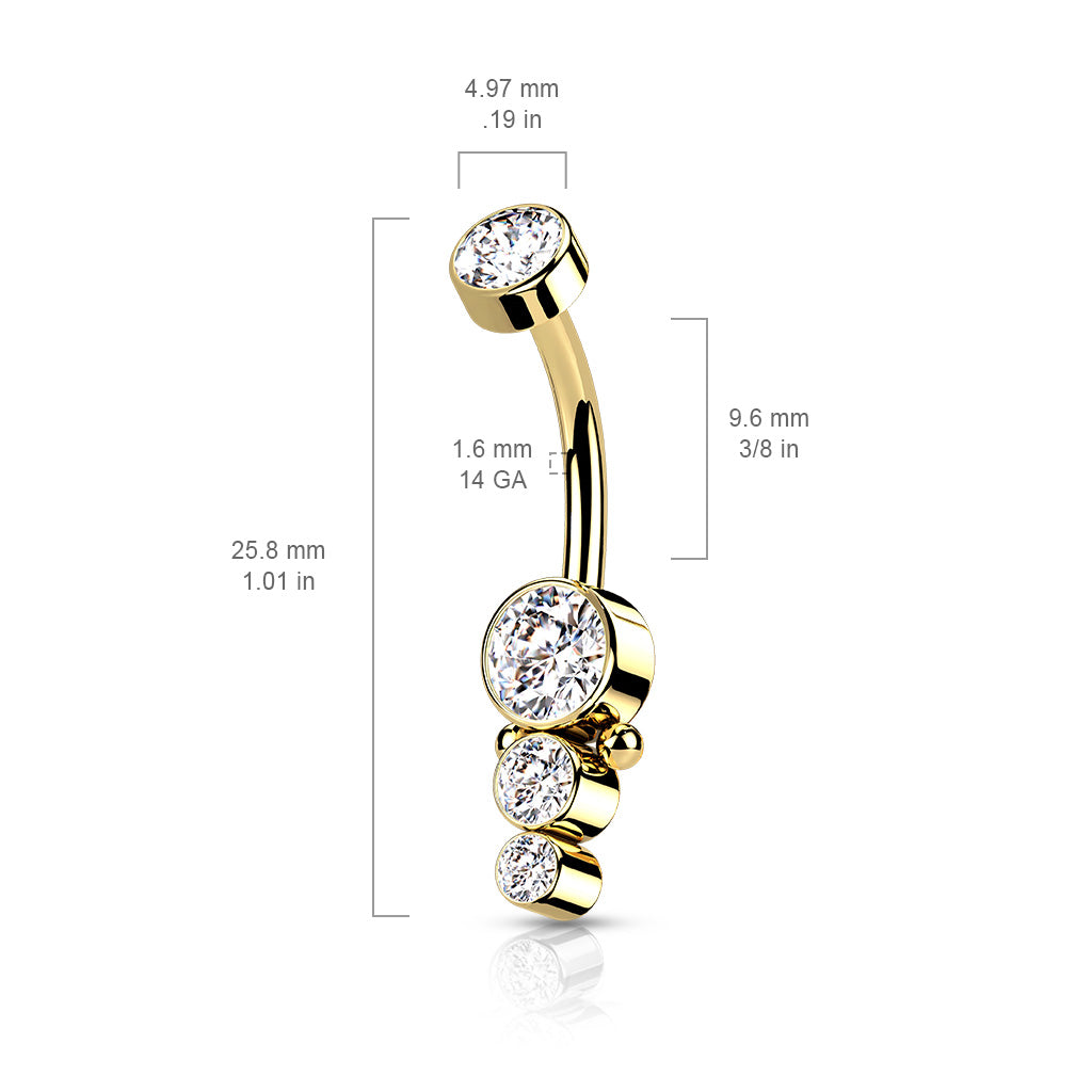 Surgical Steel Belly Bar Triple CZ Round Cluster