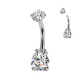 Surgical Steel Belly Bar Internally Threaded Teardrop CZ