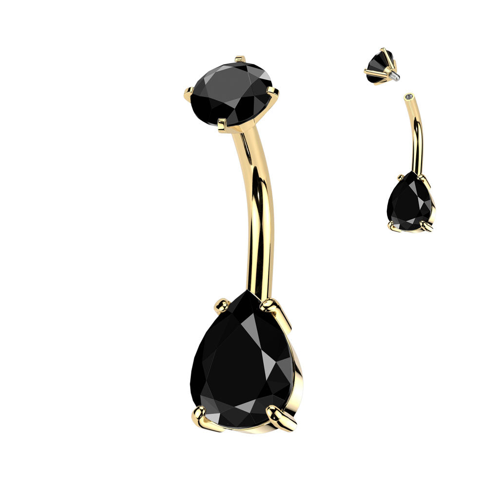 Surgical Steel Belly Bar Internally Threaded Teardrop CZ
