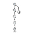 Surgical Steel Belly Bar Cascading Hearts Top Drop