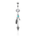 Surgical Steel Belly Bar Feather and Arrows