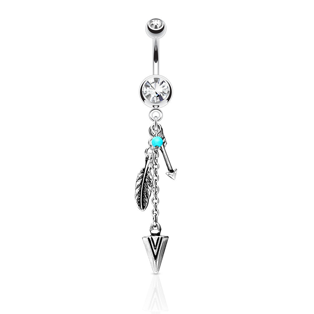 Surgical Steel Belly Bar Feather and Arrows