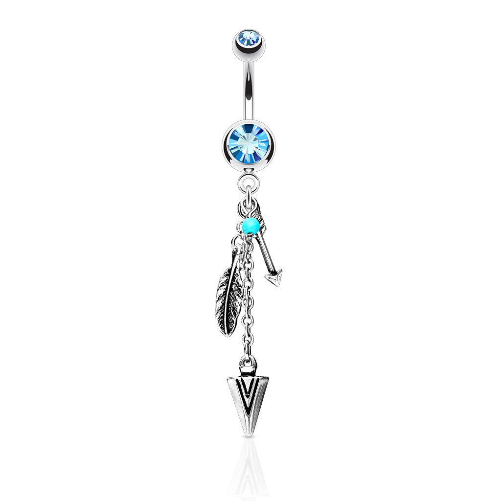 Surgical Steel Belly Bar Feather and Arrows