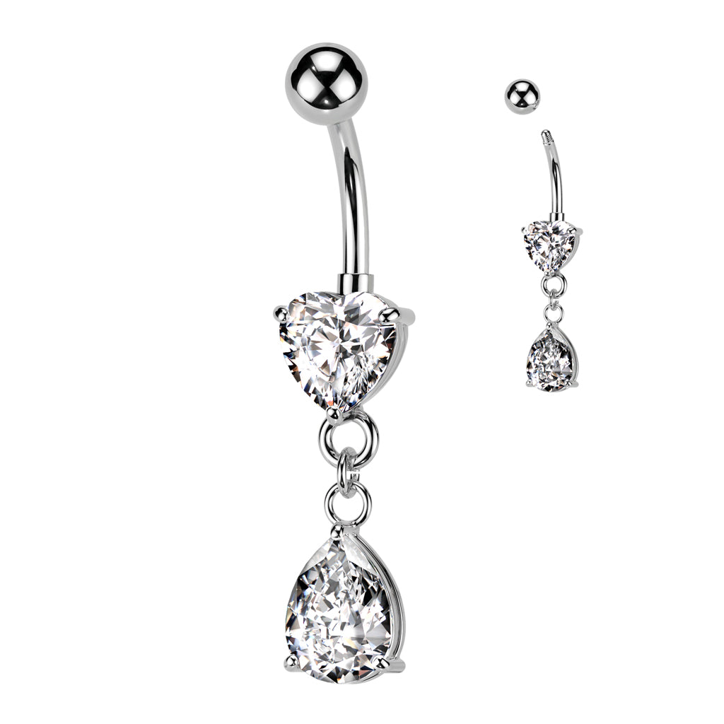 Surgical Steel Belly Bar Heart with Pear CZ Dangle