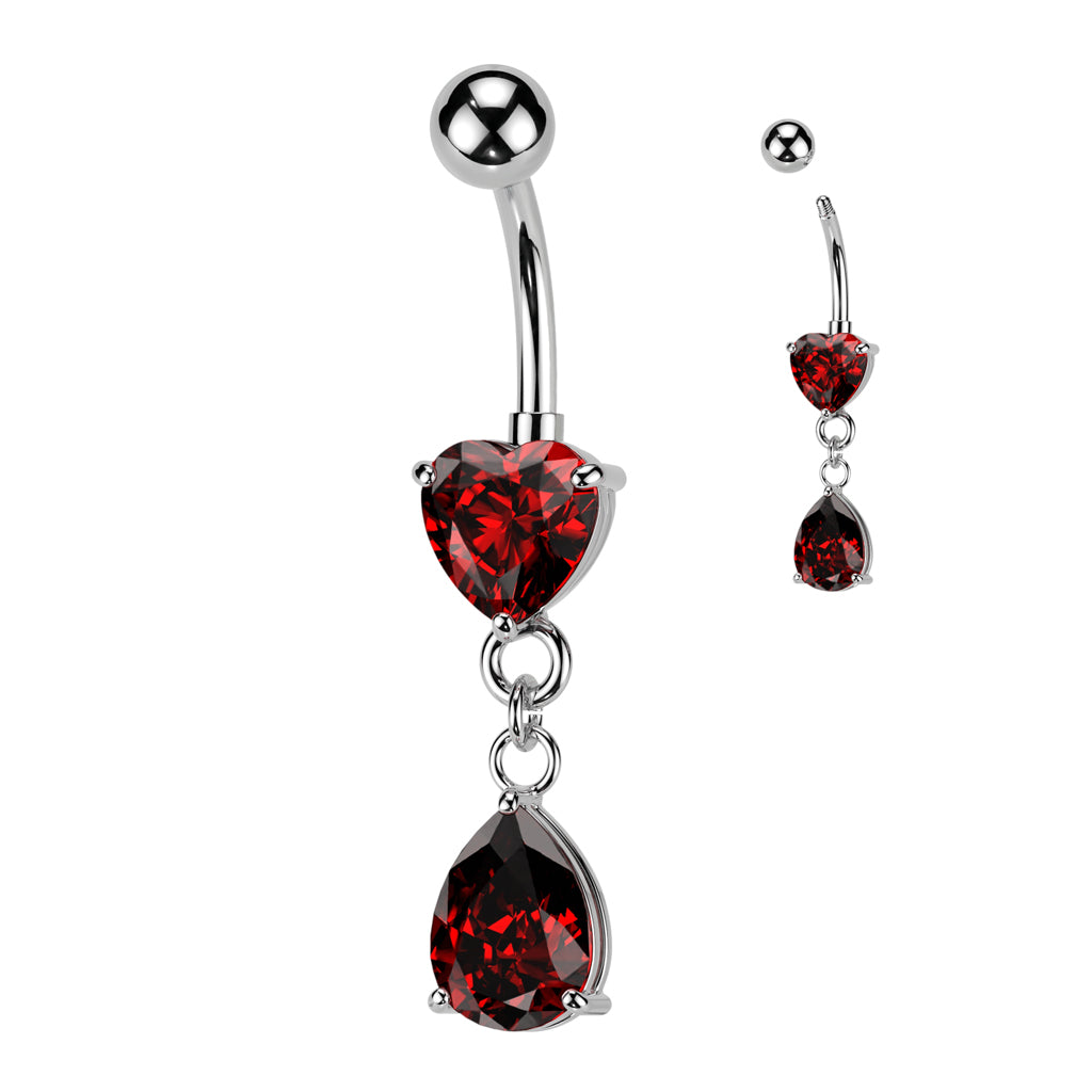 Surgical Steel Belly Bar Heart with Pear CZ Dangle