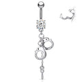 Surgical Steel Belly Bar Dangling Cuffs and Key