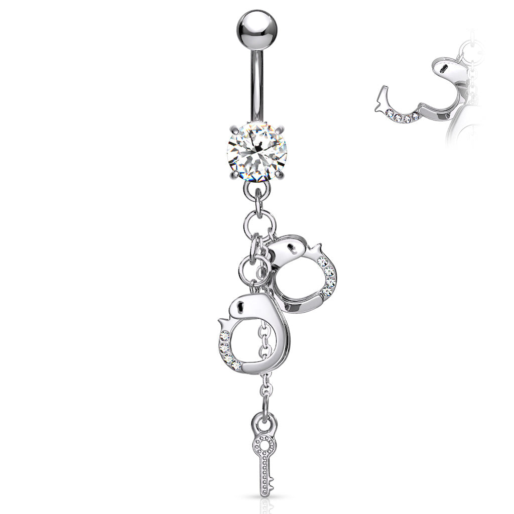 Surgical Steel Belly Bar Dangling Cuffs and Key