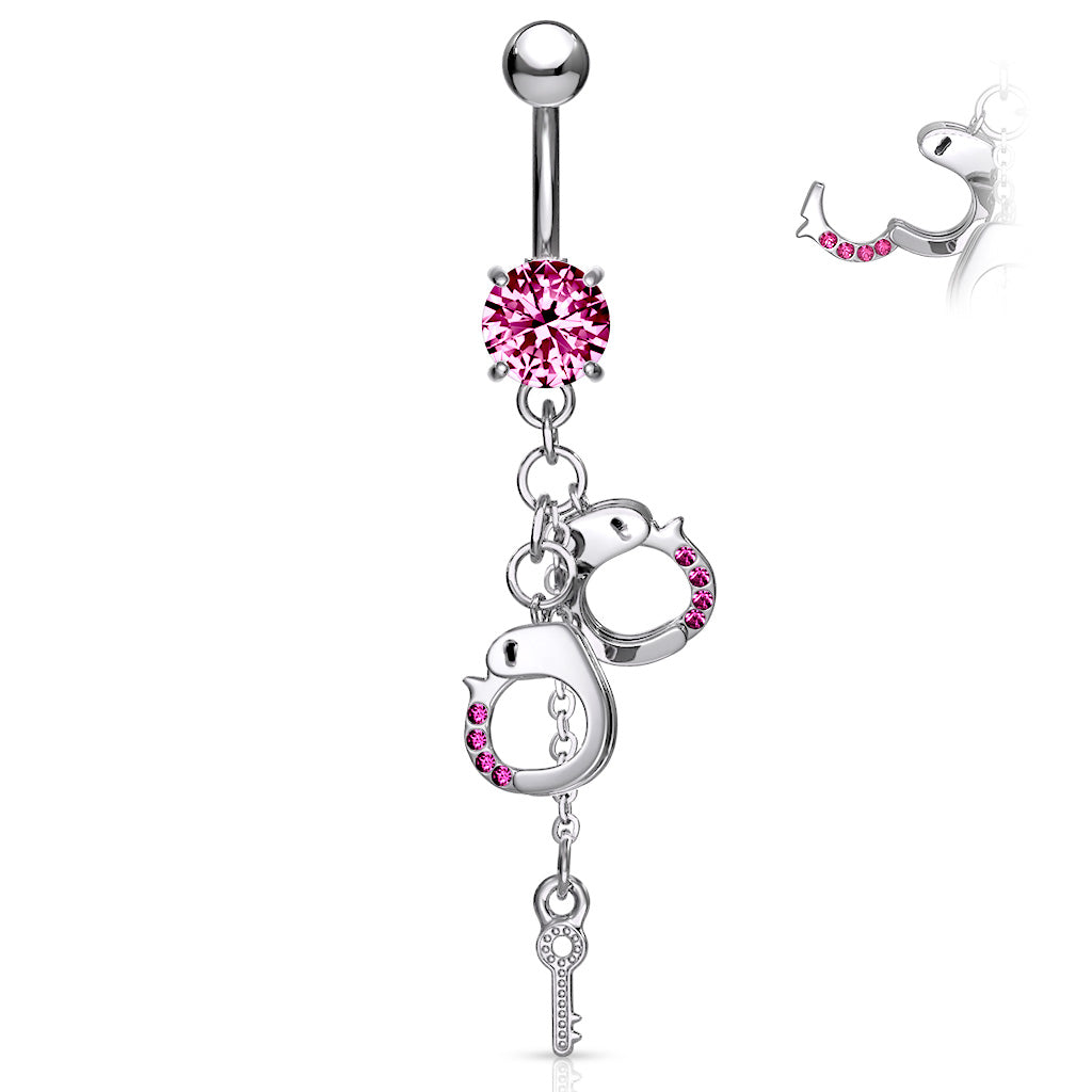 Surgical Steel Belly Bar Dangling Cuffs and Key