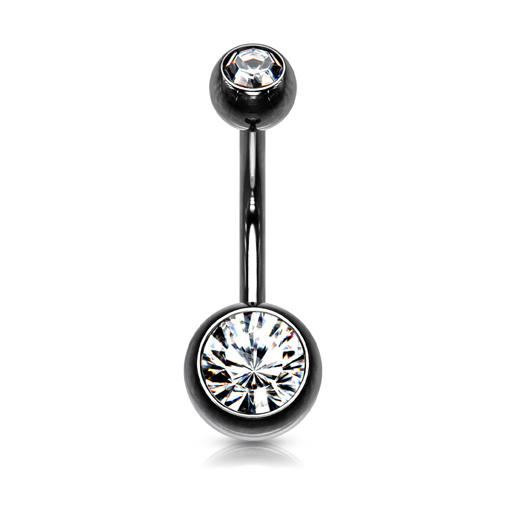 Surgical Steel Externally Threaded Black Double Jewel Belly Bar